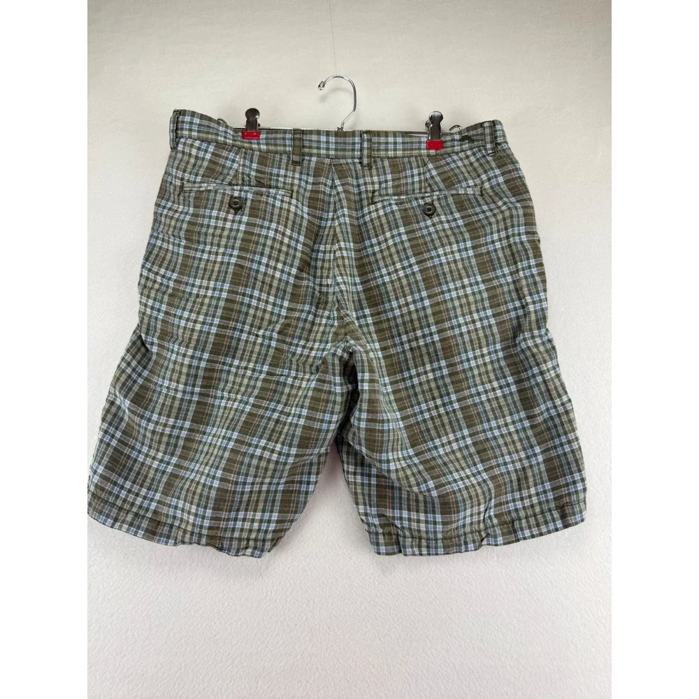 Tommy Bahama Plaid Shorts Mens 34 Green Linen Tencel‎ Blend Casual Summer